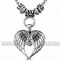 Heavy Metal Jewelry Ladies Angel Wing Heart Pendant Necklace Stainless Steel SP79