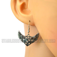 Heavy Metal Jewelry Ladies Flying Heart Pendant V-Cuff Necklace Stainless Steel Matching Earring Set SN2535