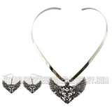 Heavy Metal Jewelry Ladies Flying Heart Pendant V-Cuff Necklace Stainless Steel Matching Earring Set SN2535