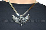 Heavy Metal Jewelry Ladies Flying Heart Pendant V-Cuff Necklace Stainless Steel Matching Earring Set SN2535