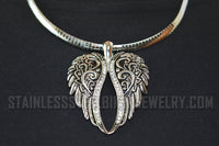 Heavy Metal Jewelry Ladies Large Angel Wing Pendant Omega Chain Stainless Steel Matching Earring Set SP2550