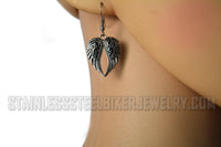 Heavy Metal Jewelry Ladies Large Angel Wing Pendant Omega Chain Stainless Steel Matching Earring Set SP2550