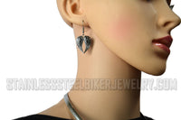 Heavy Metal Jewelry Ladies Large Angel Wing Pendant Omega Chain Stainless Steel Matching Earring Set SP2550