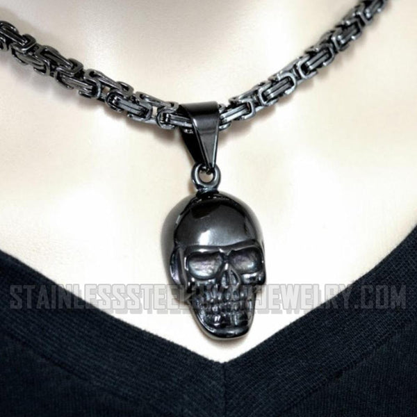Heavy Metal Jewelry Men's Gunmetal Skull Pendant Necklace Stainless Steel SR1420G