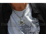 Jewelry Men's Skull Cross Bone Wrenches Pendant Necklace Stainless Steel SP48