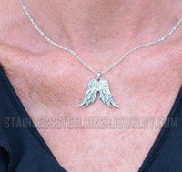 Biker Jewelry's Ladies Bling Angel Wing Pendant Necklace Stainless Steel SP63
