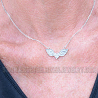 Jewelry Ladies Bling Angel Wing Heart Pendant Necklace Stainless Steel SP65
