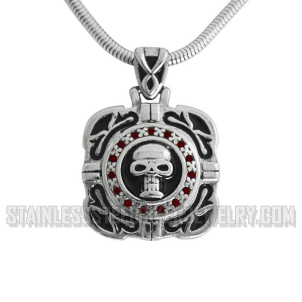 Heavy Metal Jewelry Skull Crystal Bling Pendant Necklace Stainless Steel SP1532