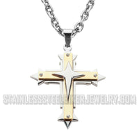 Heavy Metal Jewelry 2.5 Inch Triple Layer Cross Pendant Necklace Stainless Steel Religious Jewelry SP1560