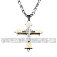Heavy Metal Jewelry Triple Layer Cross Pendant Necklace Stainless Steel Religious Jewelry SP 1563