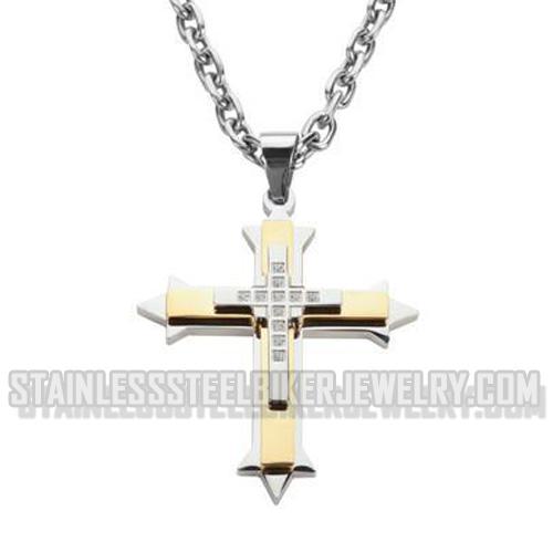 Heavy Metal Jewelry Triple Layer Cross Pendant Necklace Stainless Steel Religious Jewelry SP 1563