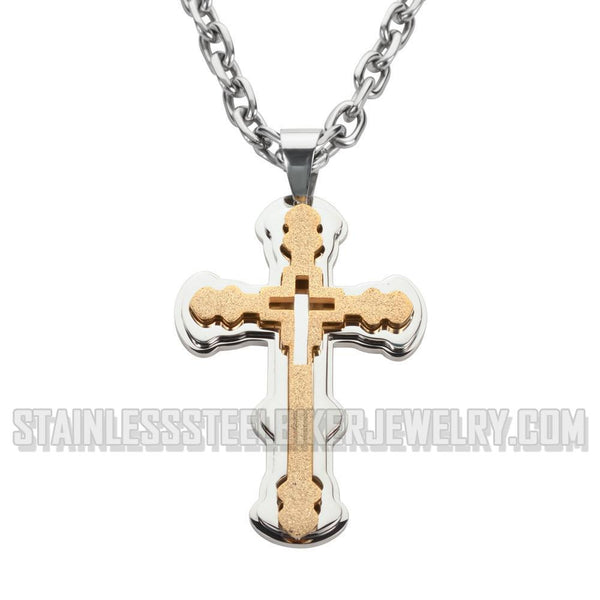 Heavy Metal Jewelry Triple Layer Cross Pendant Necklace Stainless Steel Religious Jewelry SP1564 SP1564