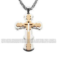 Heavy Metal Jewelry 4 Inch Triple Layer Cross Pendant 7mm Necklace Stainless Steel Religious Jewelry SP85