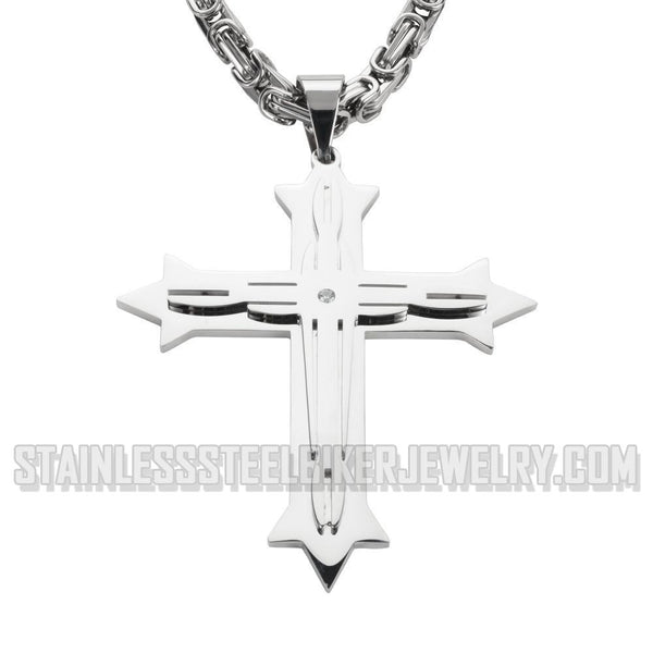 Heavy Metal Jewelry Triple Layer Cross Pendant Necklace Stainless Steel Religious Jewelry SP1567