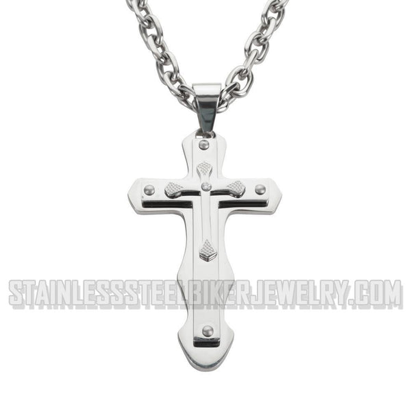 Heavy Metal Jewelry Triple Layer Cross Pendant Necklace Stainless Steel Religious Jewelry SP1569