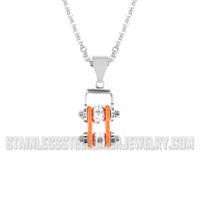 Biker Jewelry Ladies Mini Bike Chain Pendant Necklace Stainless Steel Chrome & a True Orange SP101