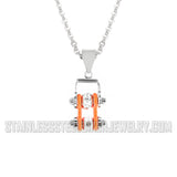 Biker Jewelry Ladies Mini Bike Chain Pendant Necklace Stainless Steel Chrome & a True Orange SP101