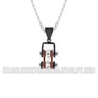 Heavy Metal Jewelry Ladies Mini Motorcycle Bike Chain Pendant Necklace Stainless Steel Black & Candy Red SP2006N