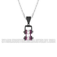 Biker Jewelry Women's Mini Motorcycle Bike Chain Pendant Black & an Electrifying Purple Stainless Steel SP96