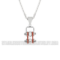 Biker Jewelry Women's Mini Motorcycle Bike Chain Pendant Chrome & Candy Red Stainless Steel SP100