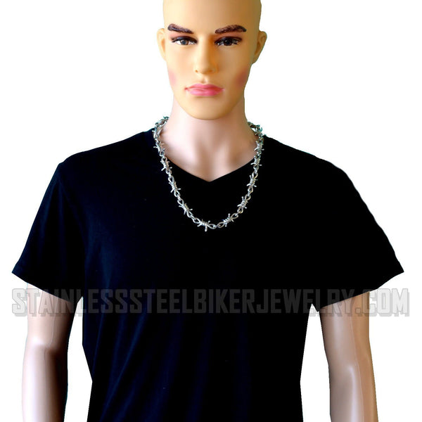 Heavy Metal Jewelry Men's Barbed Wire Necklace Durable Stainless Steel SP73