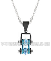 Biker Jewelry Ladies Mini Motorcycle Bike Chain Pendant Necklace Stainless Steel Chrome & Candy Blue SP93