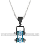 Biker Jewelry Ladies Mini Motorcycle Bike Chain Pendant Necklace Stainless Steel Chrome & Candy Blue SP93