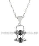 Biker Jewelry Ladies Mini Motorcycle Bike Chain Pendant Necklace Stainless Steel Chrome & Black Crystals SP92