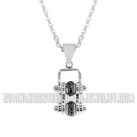 Heavy Metal Jewelry Ladies Mini Bike Chain Pendant Necklace Stainless Steel All Silver Black Stone Crystals SP2206N