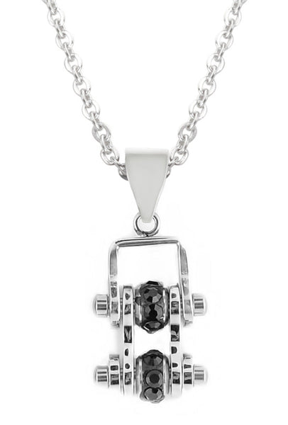 Heavy Metal Jewelry Ladies Mini Bike Chain Pendant Necklace Stainless Steel All Silver Black Stone Crystals SP2206N