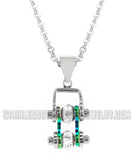 Women's Mini Motorcycle Bike Chain Pendant Chrome & Iridescent Stainless Steel SP103