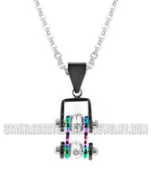 Heavy Metal Jewelry Ladies Mini Bike Chain Pendant Necklace Stainless Steel Black & Rainbow SP97