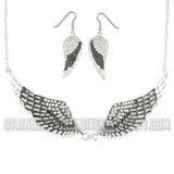 Heavy Metal Jewelry Ladies Black Combo Set Angel Winged Earring Angel Winged Pendant with Necklace Stainless Steel SP2236B