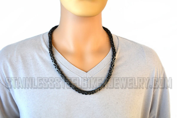 Heavy Metal Jewelry Men's Byzantine Necklace Stainless Steel SN34