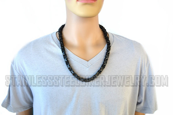 Men's 10mm Byzantine Necklace Stainless Steel Gunmetal SN33