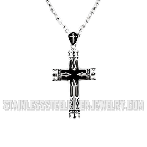 Heavy Metal Jewelry King Crown Cross Pendant Necklace Stainless Steel Religious Jewelry SP2292