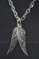 Double Angel Wing Pendant Necklace Stainless Steel Link Chain SP66
