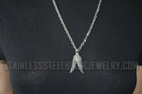 Double Angel Wing Pendant Necklace Stainless Steel Link Chain SP66