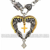 Faith Guardian Heart TT Pendant Religious Cross Necklace Stainless Steel SP51