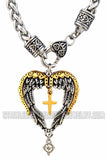 Faith Guardian Heart TT Pendant Religious Cross Necklace Stainless Steel SP51