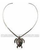 Heavy Metal Jewelry Ladies Turtle Pendant V-Cuff Necklace Stainless Steel Matching Earring Set SP2505