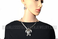 Heavy Metal Jewelry Ladies Turtle Pendant V-Cuff Necklace Stainless Steel Matching Earring Set SP2505