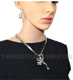Heavy Metal Jewelry Ladies Frog Pendant V-Cuff Necklace Stainless Steel Matching Earrings SP2510