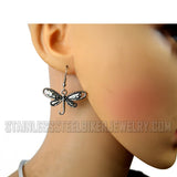 Heavy Metal Jewelry Ladies Dragonfly Pendant V-Cuff Necklace Stainless Steel Matching Earring Set SP2525