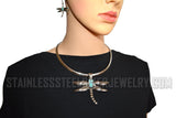 Heavy Metal Jewelry Ladies Dragonfly Pendant Omega Necklace Matching Earrings Set Stainless Steel SP24