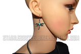 Heavy Metal Jewelry Ladies Dragonfly Pendant Omega Necklace Matching Earrings Set Stainless Steel SP24