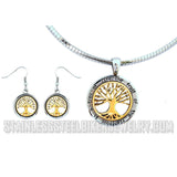 Heavy Metal Jewelry Tree Of Life Pendant With Omega Necklace Stainless Steel Matching Earring Set SP2545