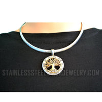Heavy Metal Jewelry Tree Of Life Pendant With Omega Necklace Stainless Steel Matching Earring Set SP2545