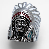 Men's Large Indian Head Stainless Steel Ring Enamel SR106