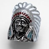 Men's Large Indian Head Stainless Steel Ring Enamel SR106